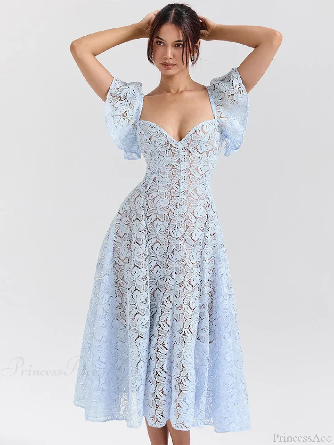 Waist Wrap Lace Vacation Dress - Image 3