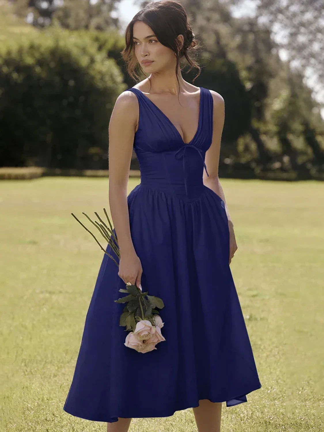 Waist Wrap Print A-line Vacation Dress - Image 3