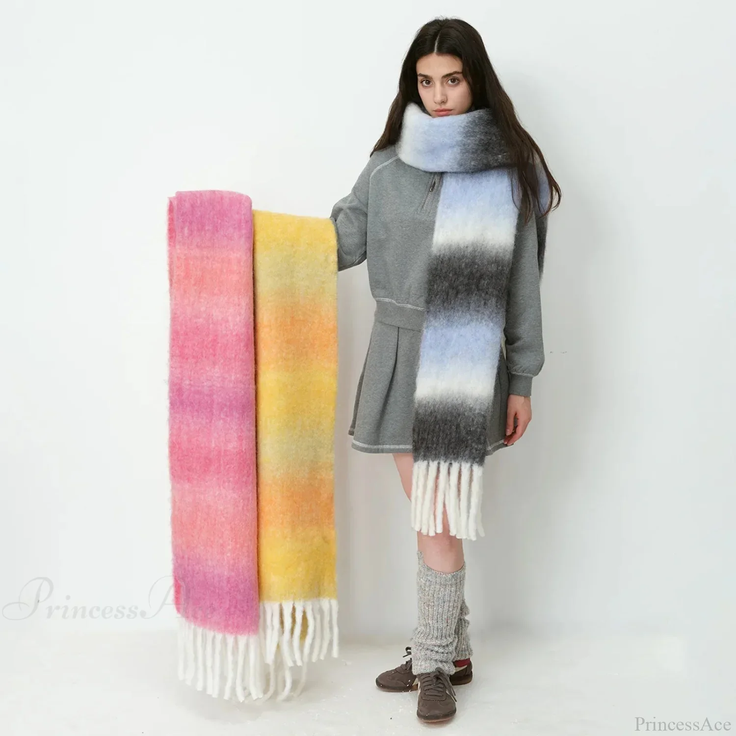 Warm Gradient Color Wool Winter Scarf - Image 3