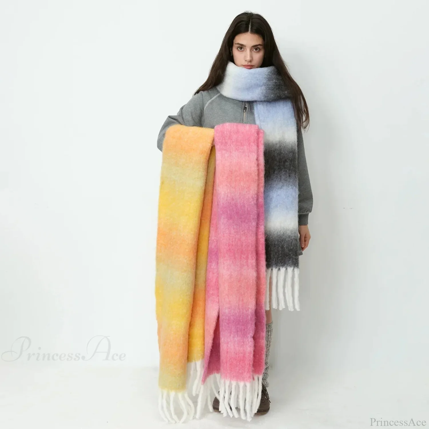 Warm Gradient Color Wool Winter Scarf - Image 4