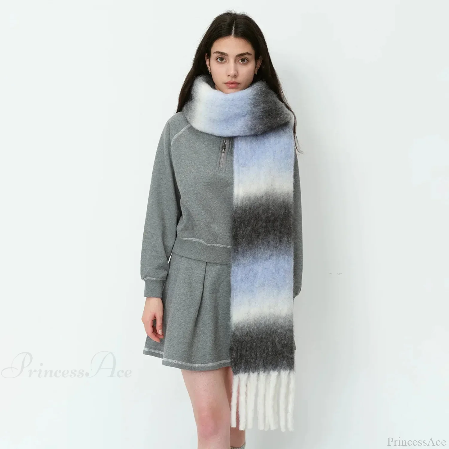 Warm Gradient Color Wool Winter Scarf - Image 6