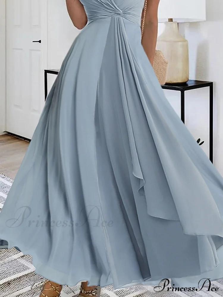 Warm-Season V Neck Layered Guest Party Sleeveless M Women's Prom L Blue Wedding Full-Length Gown S Gown XL - Image 3