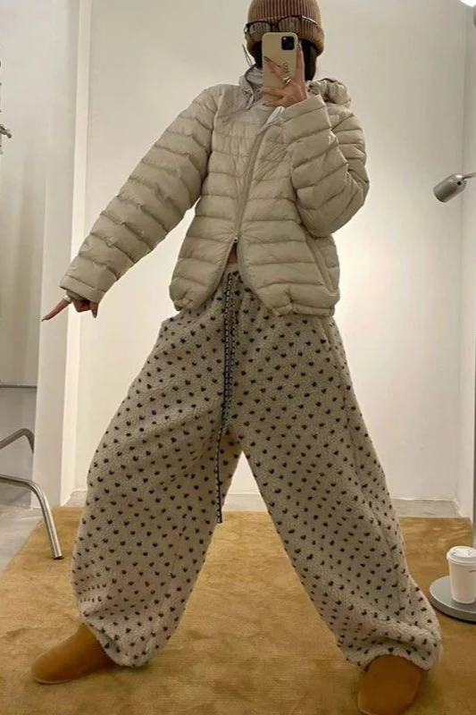 Warm Thickened Polka Dot Fleece Drawcord Pants - Image 4