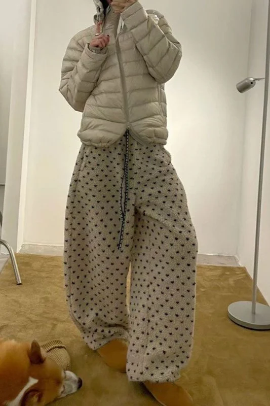 Warm Thickened Polka Dot Fleece Drawcord Pants - Image 5