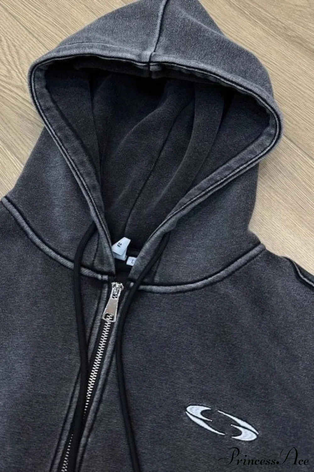 Washed 3D Embroidered Open Front Crop Hoodie - Image 4