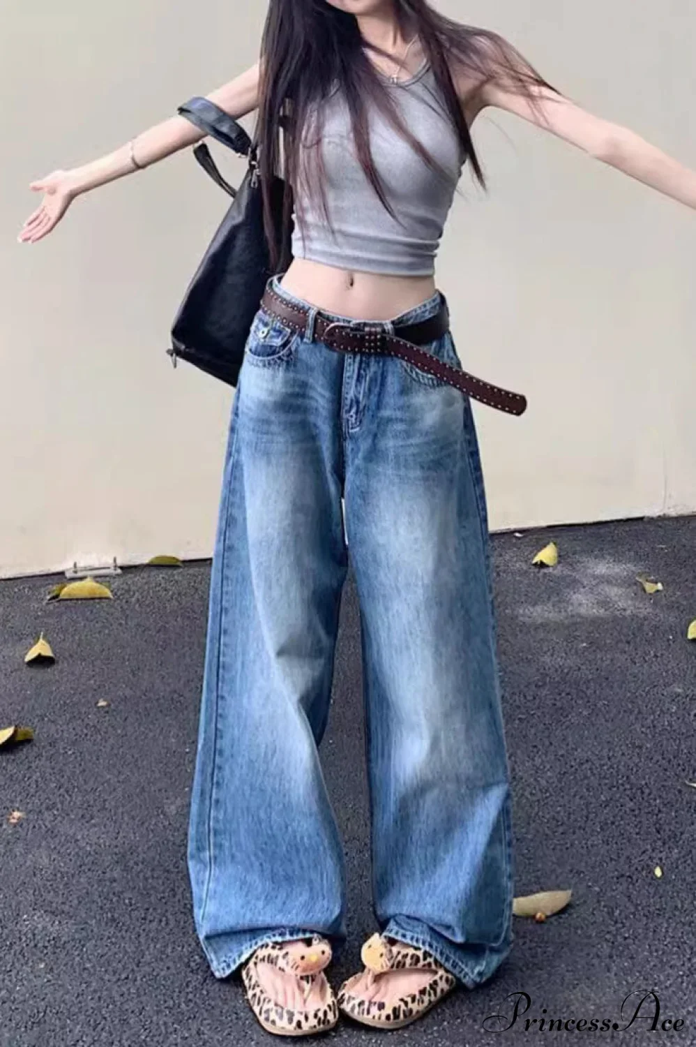 Washed High-Waisted Relaxed Straight Wide-Leg Jeans - Image 4