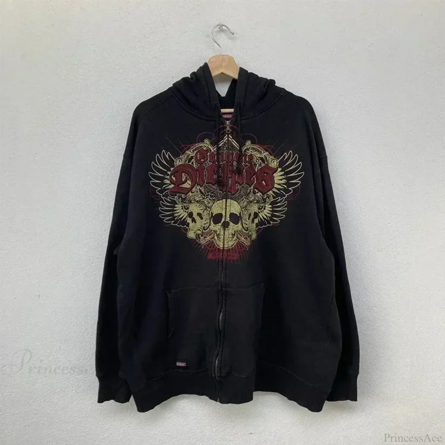 Washed Gothic Letter Zipper Hoodie - Image 12