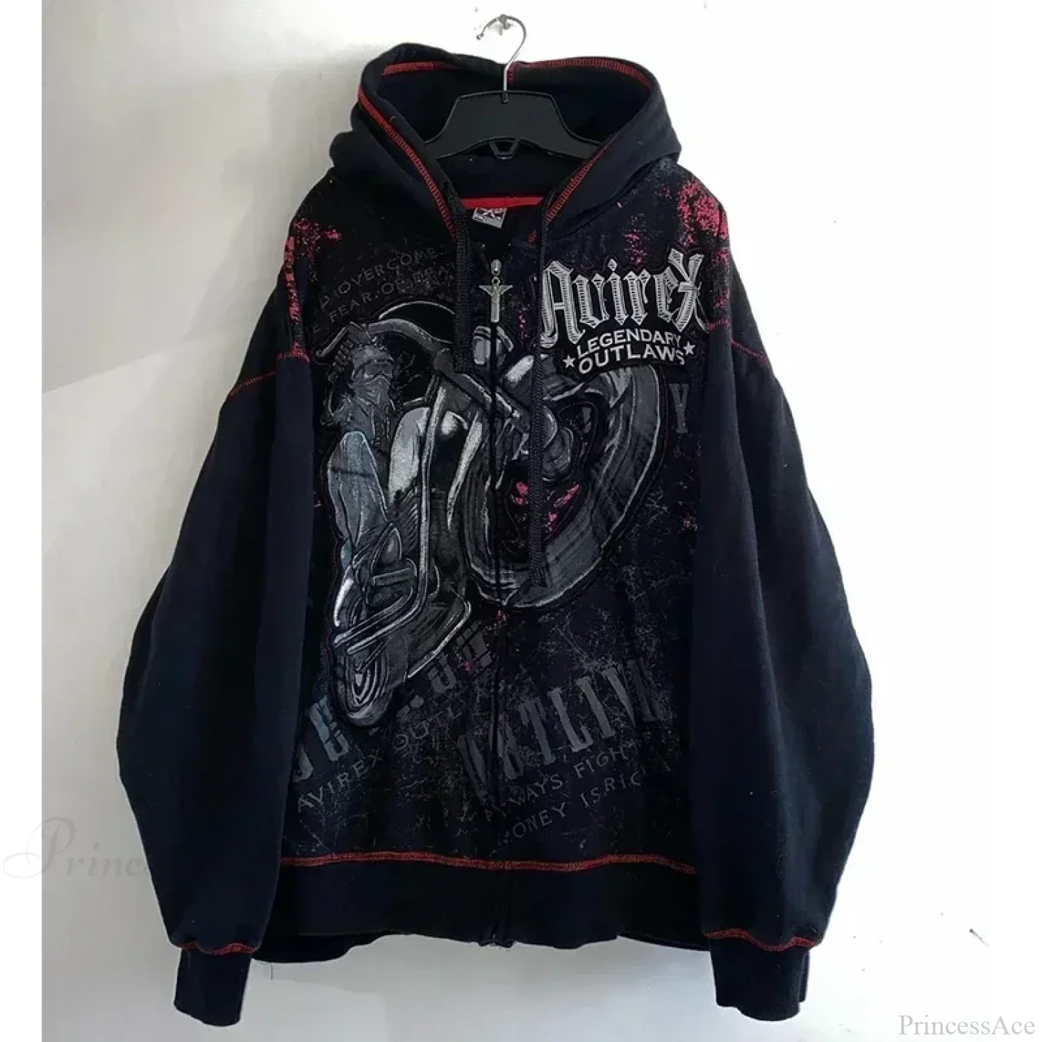 Washed Gothic Letter Zipper Hoodie - Image 17