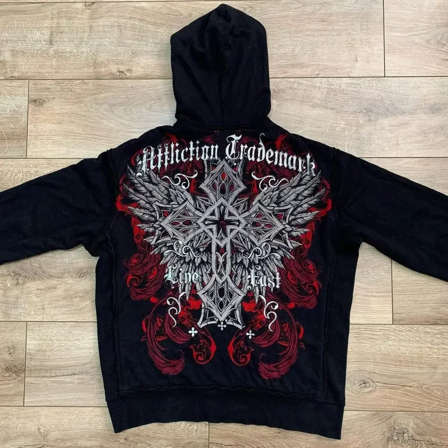 Washed Gothic Letter Zipper Hoodie - Image 6