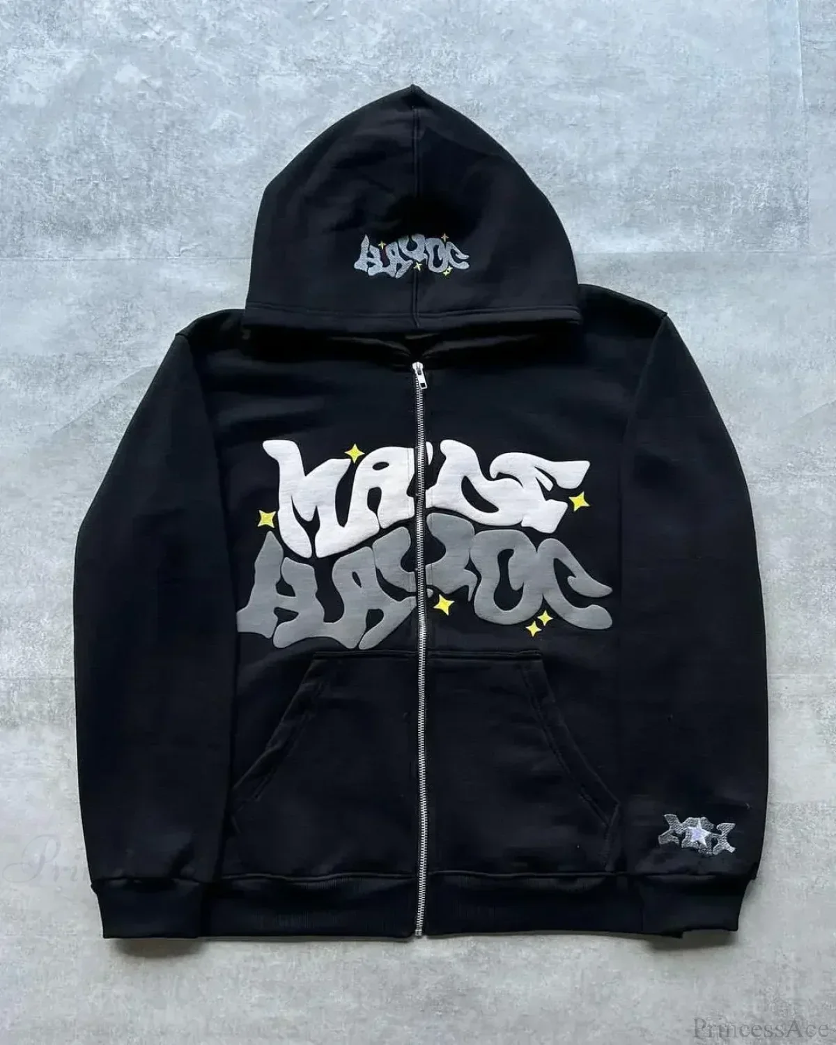 Washed Gothic Letter Zipper Hoodie - Image 7
