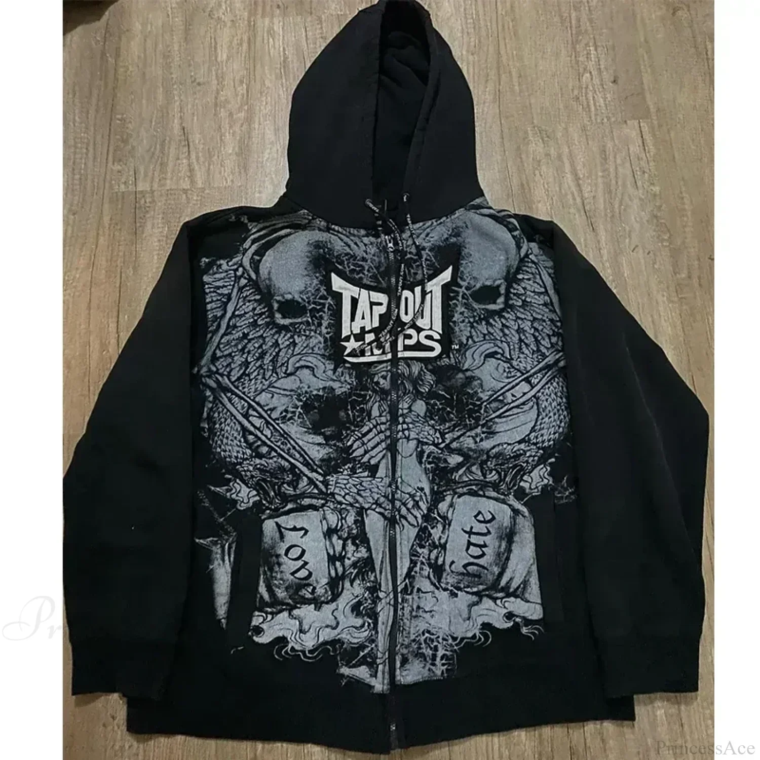Washed Gothic Letter Zipper Hoodie - Image 8