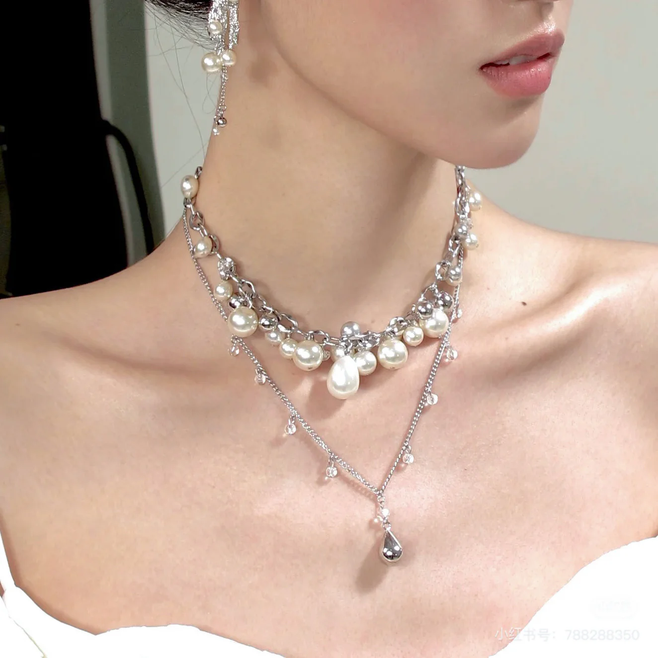 Waterdrop Pearl Double Layer Stackable NeckLace - Image 3