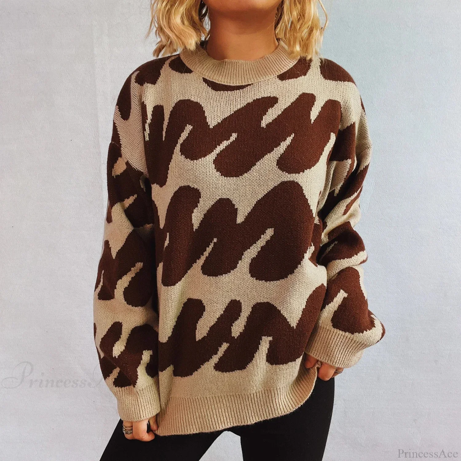 Wave Stripe Print Crew Neck Warm Sweater - Image 4