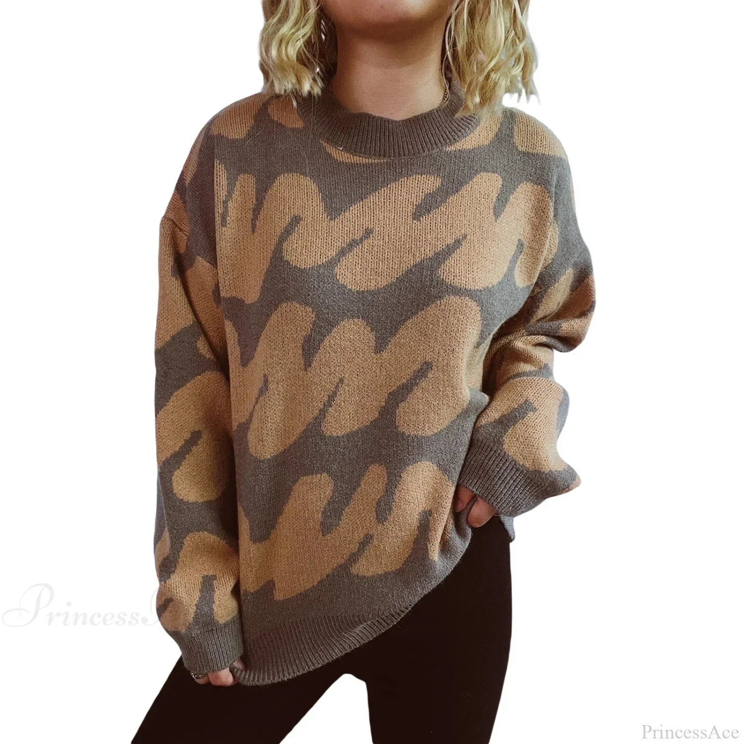 Wave Stripe Print Crew Neck Warm Sweater - Image 7