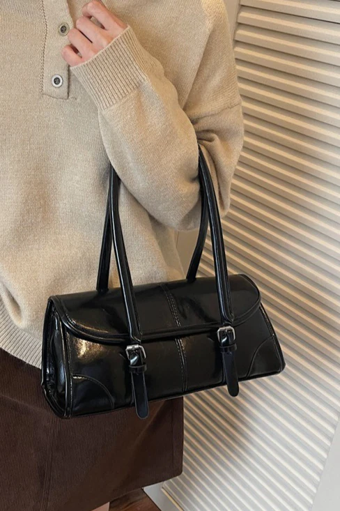 Waxed Leather Retro Long Handbag Chic Shoulder Underarm Commuter Bag - Image 13