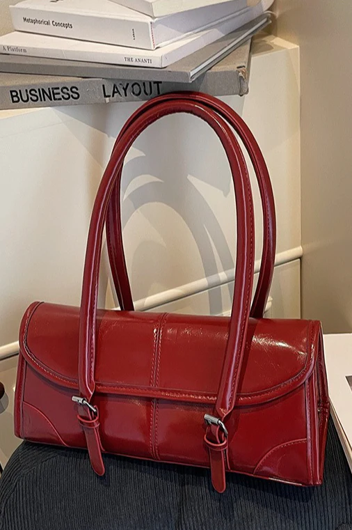 Waxed Leather Retro Long Handbag Chic Shoulder Underarm Commuter Bag - Image 2