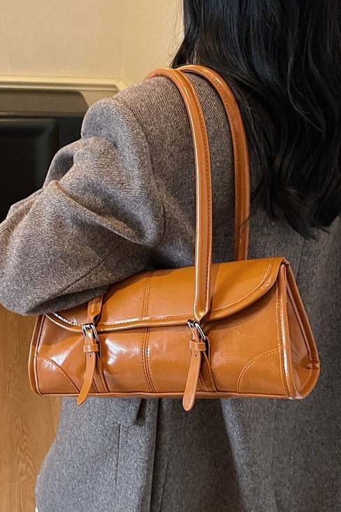 Waxed Leather Retro Long Handbag Chic Shoulder Underarm Commuter Bag - Image 7