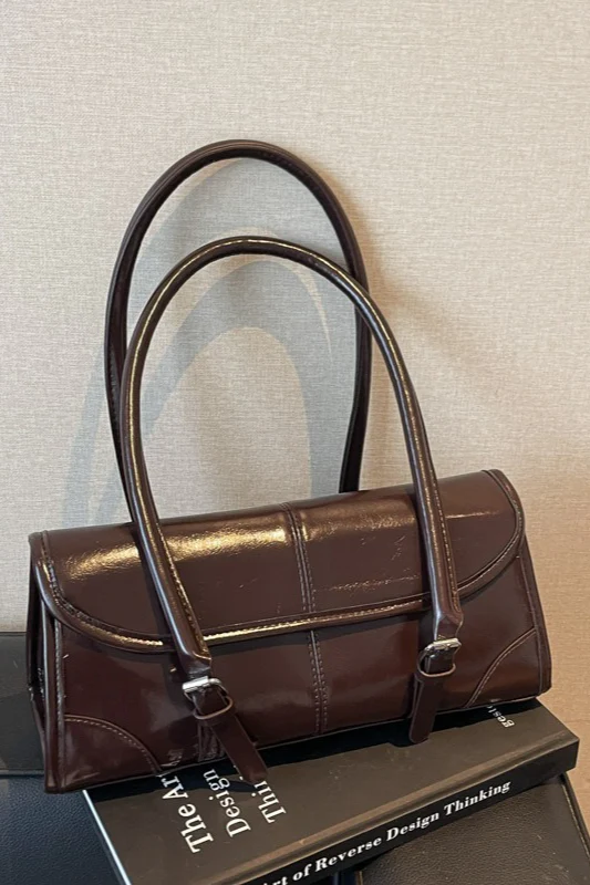 Waxed Leather Retro Long Handbag Chic Shoulder Underarm Commuter Bag - Image 9