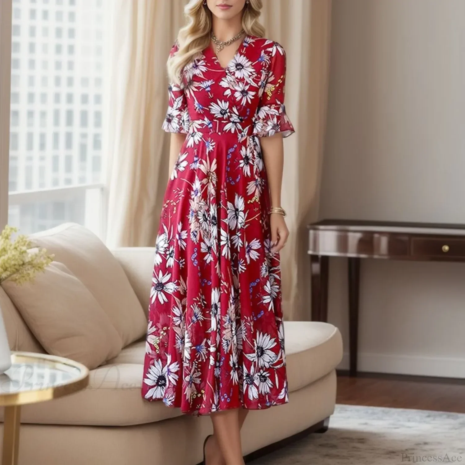 Wedding Guest Floral Sleeve Bohemian Floral Dress - Image 2