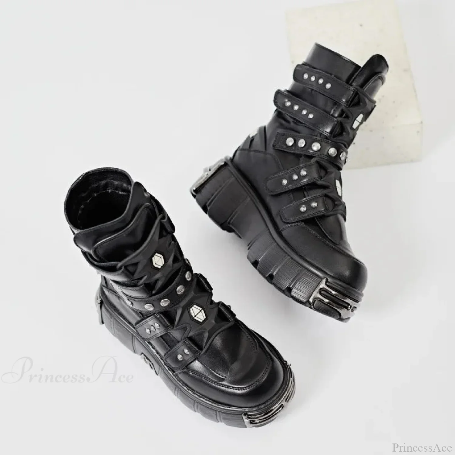 Weighty Metal Platform Motorcycle Dark Boot - Image 3
