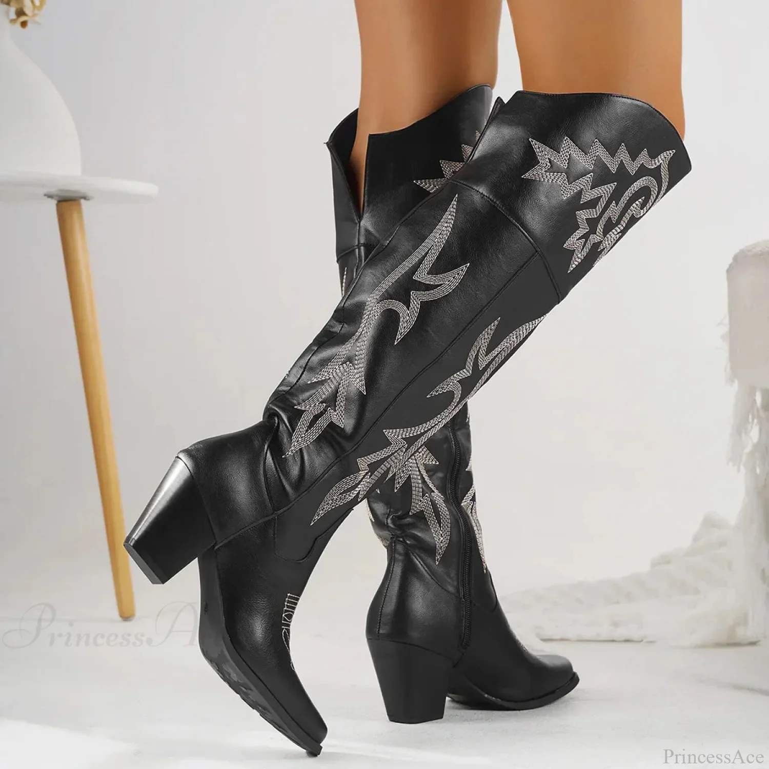 Western Tall Side Zipper Gothic Boot - Image 7