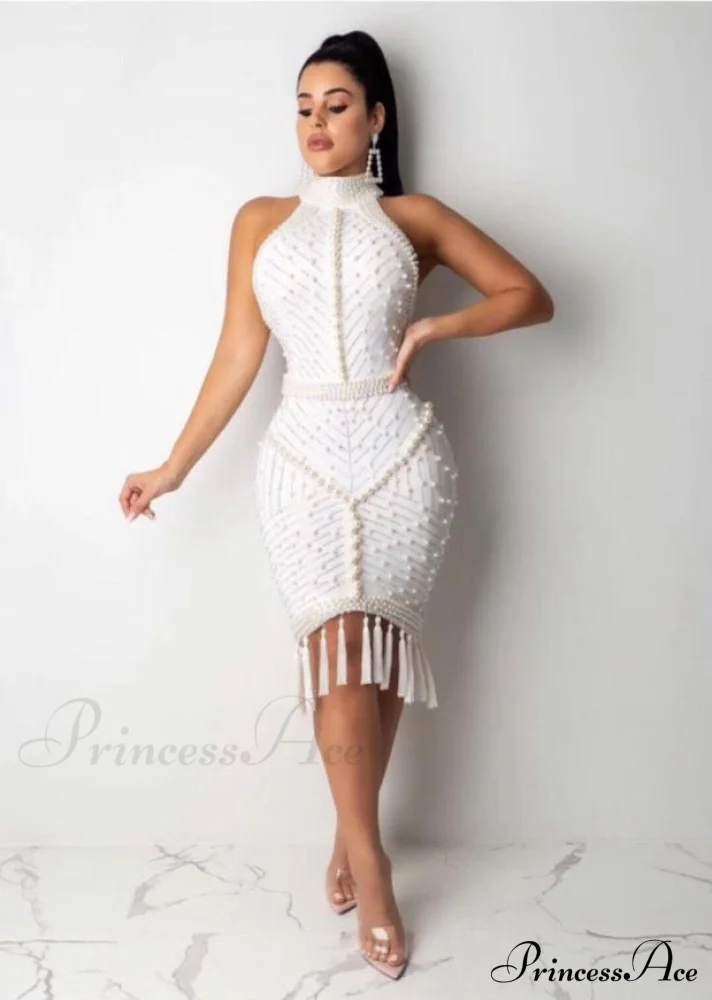 White Bandage High Sexy Tassel Black Rayon Quality Cocktail Gown Party Gown Celebrity Beading XL XXL - Image 2