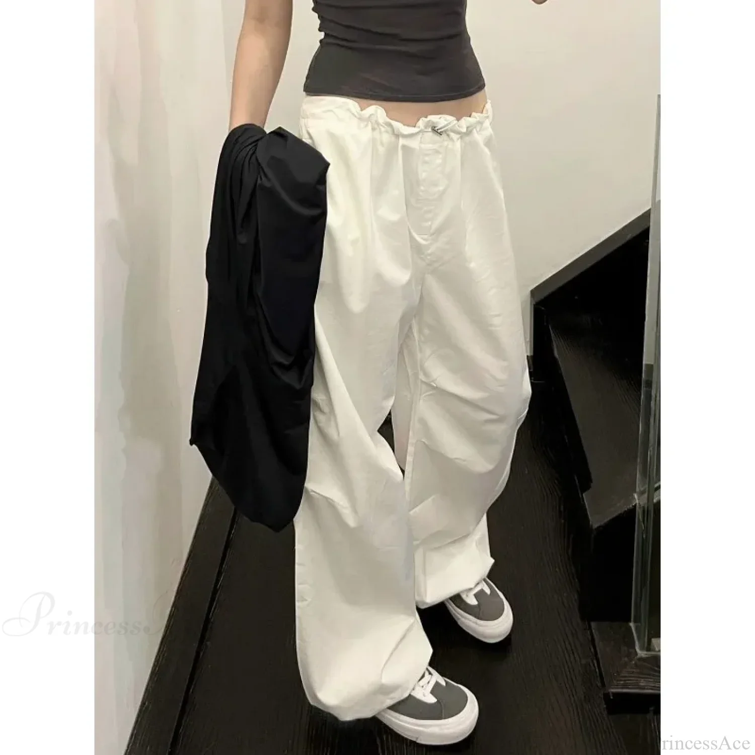 White Casual Elastic Pants - Image 2