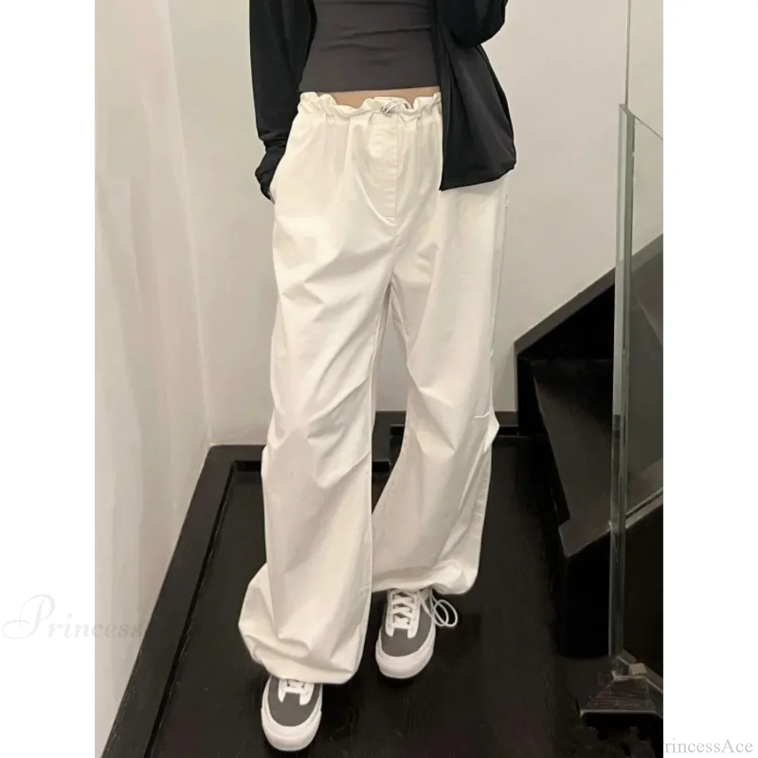 White Casual Elastic Pants - Image 3