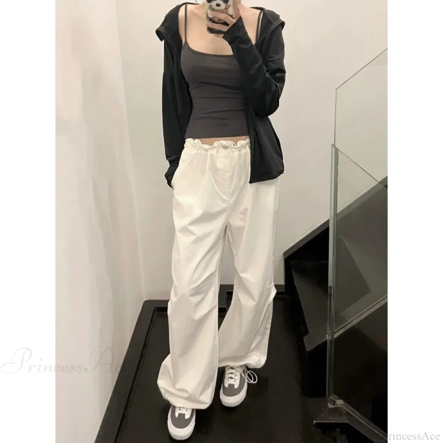 White Casual Elastic Pants - Image 4