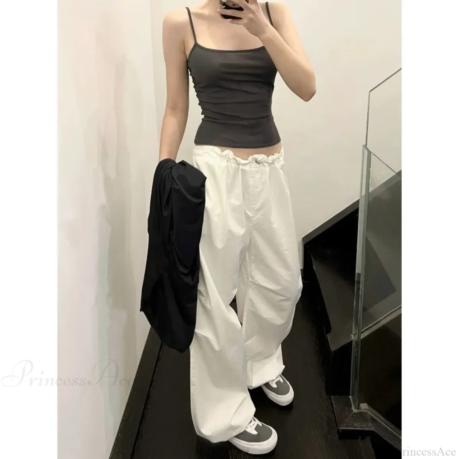 White Casual Elastic Pants - Image 5