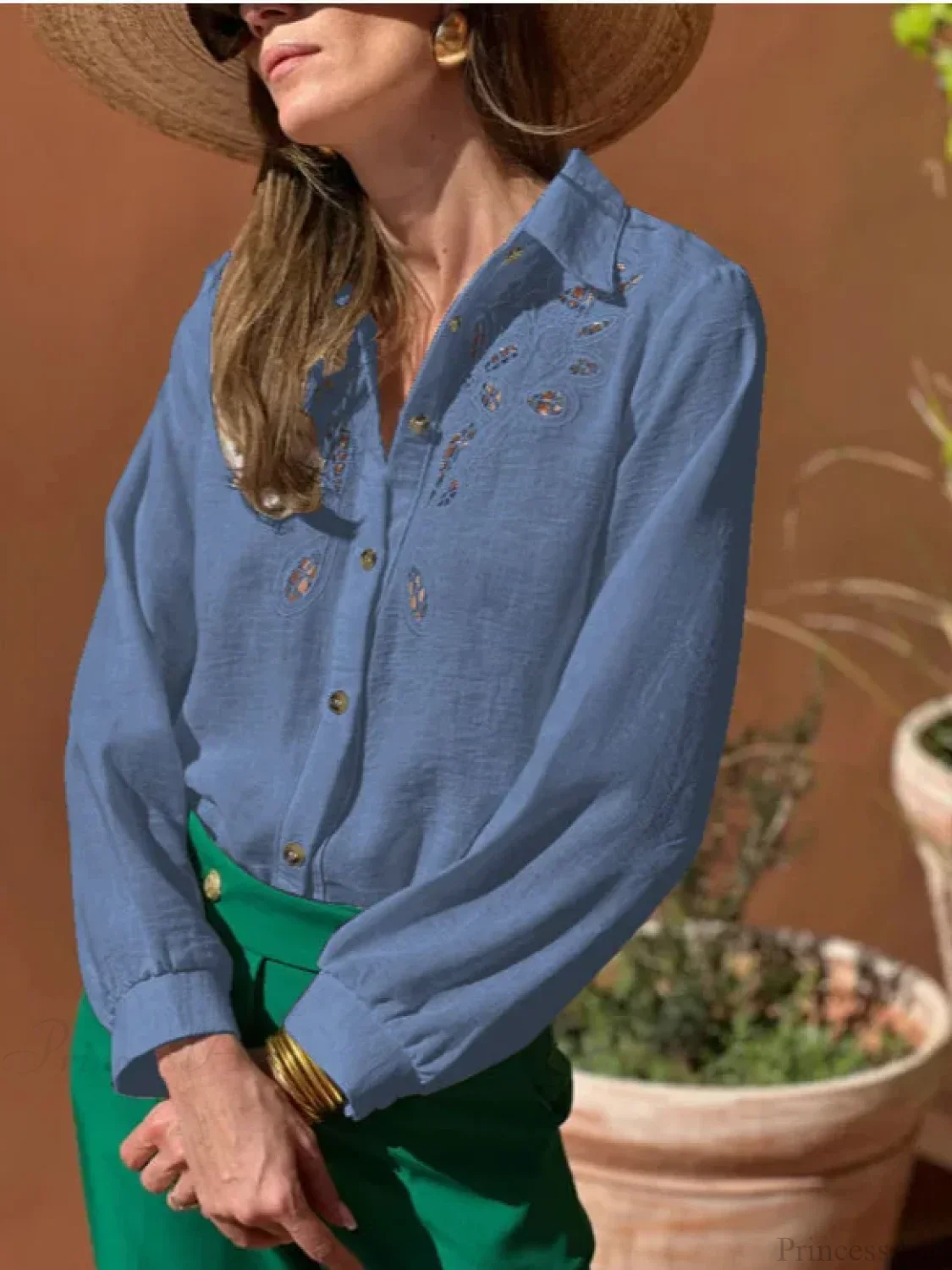 White Cotton Linen Lace Floral Embroidery Boho Blouse - Image 6