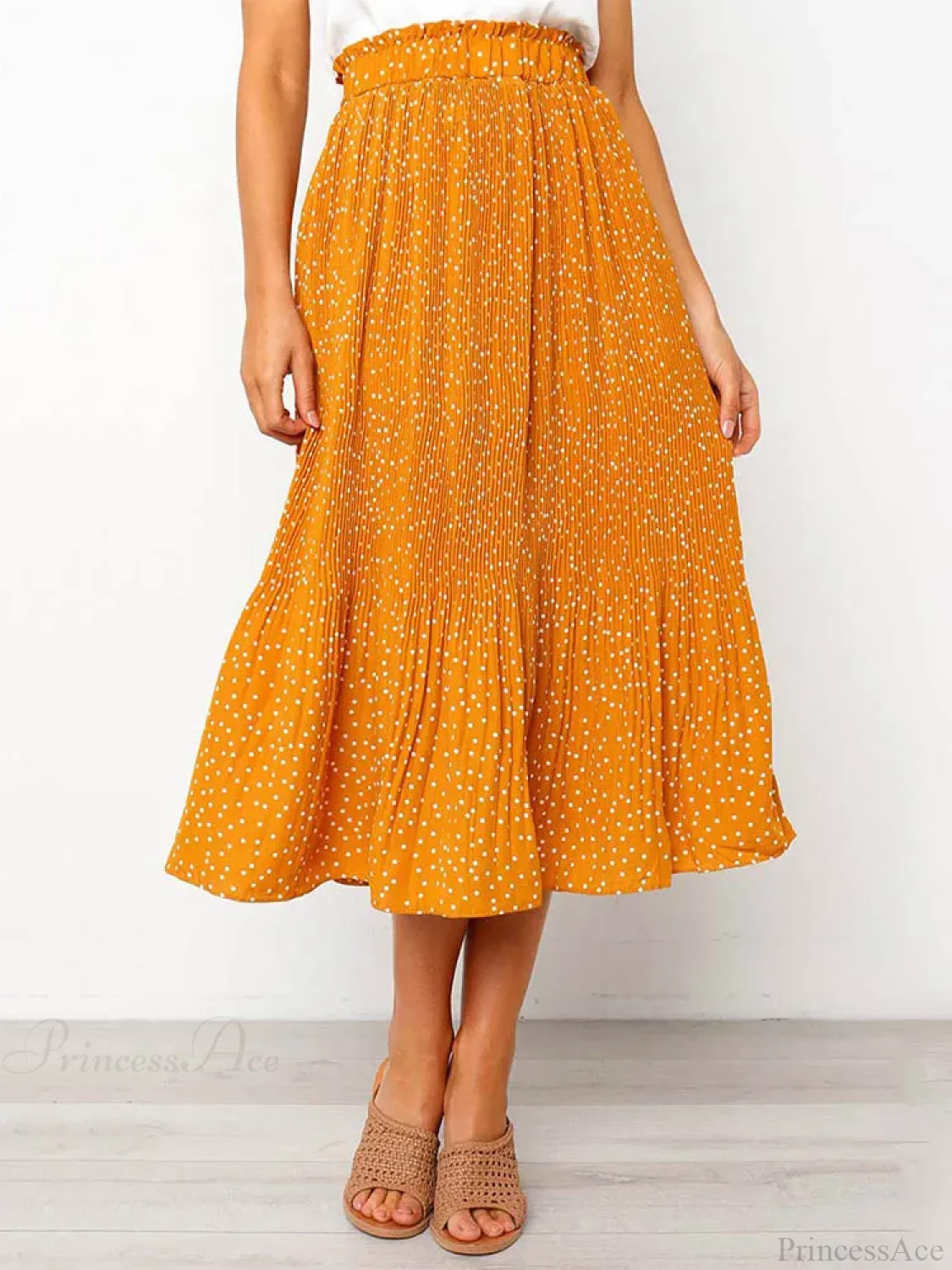 White Dots Floral Print Pleated Midi Skirt with Pockets - Image 11