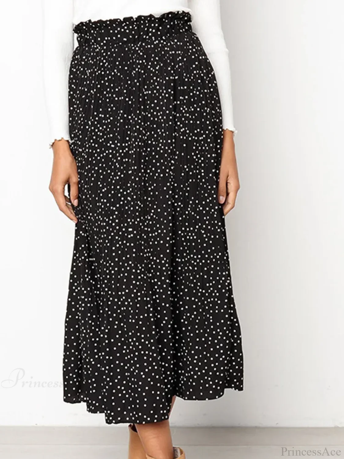 White Dots Floral Print Pleated Midi Skirt with Pockets - Image 2