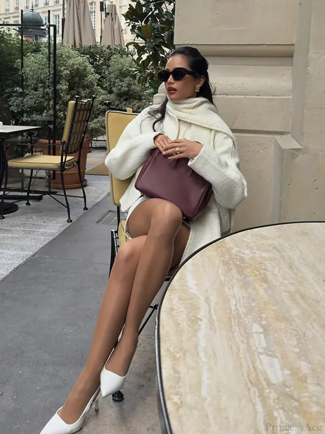 White Double Pocket Woolen Coat - Image 3