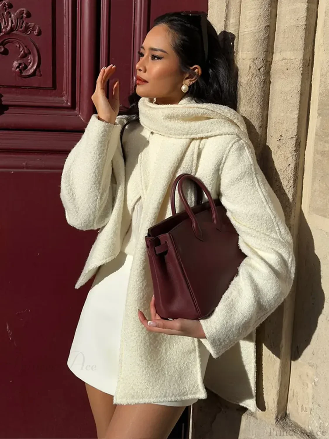 White Double Pocket Woolen Coat - Image 6