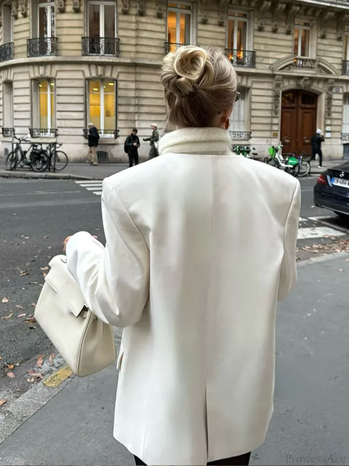 White Double Pockets V-neck Coat - Image 3