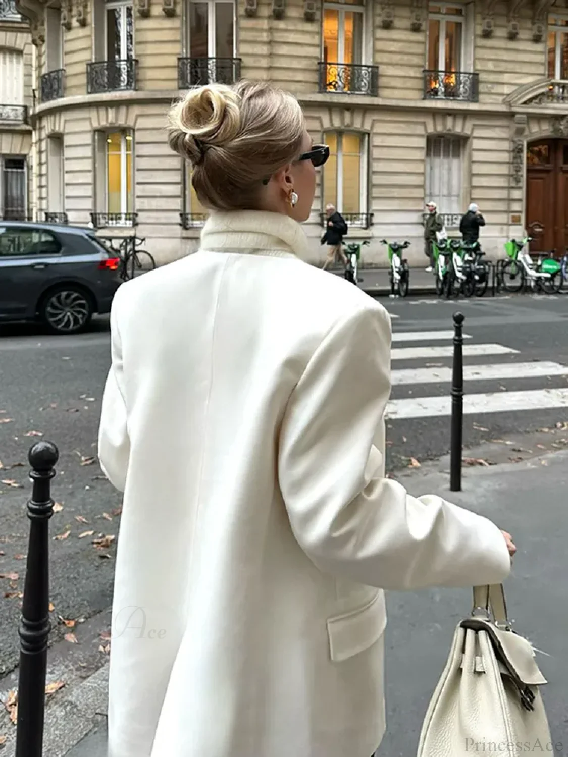 White Double Pockets V-neck Coat - Image 5