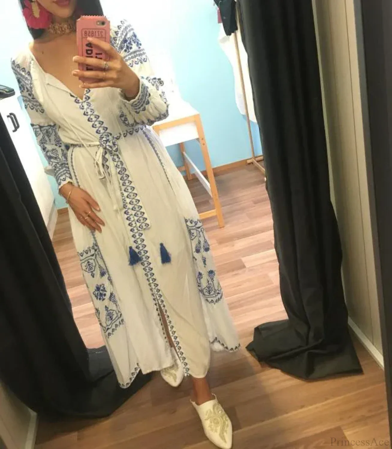 White Embroidered Cotton Maxi Dress - Image 4