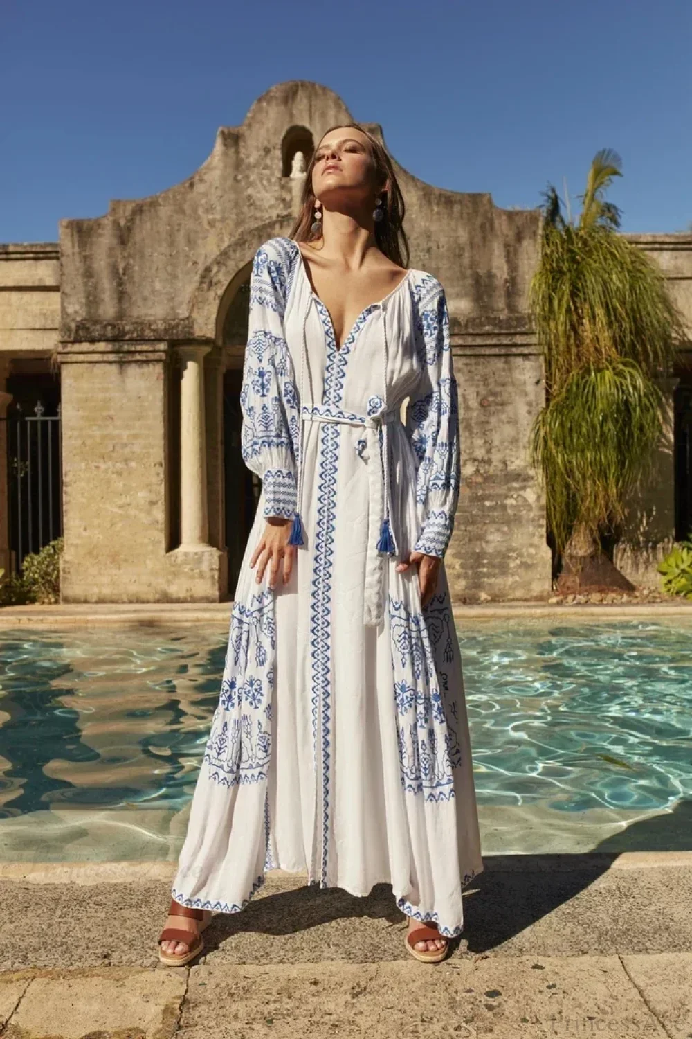 White Embroidered Cotton Maxi Dress - Image 6