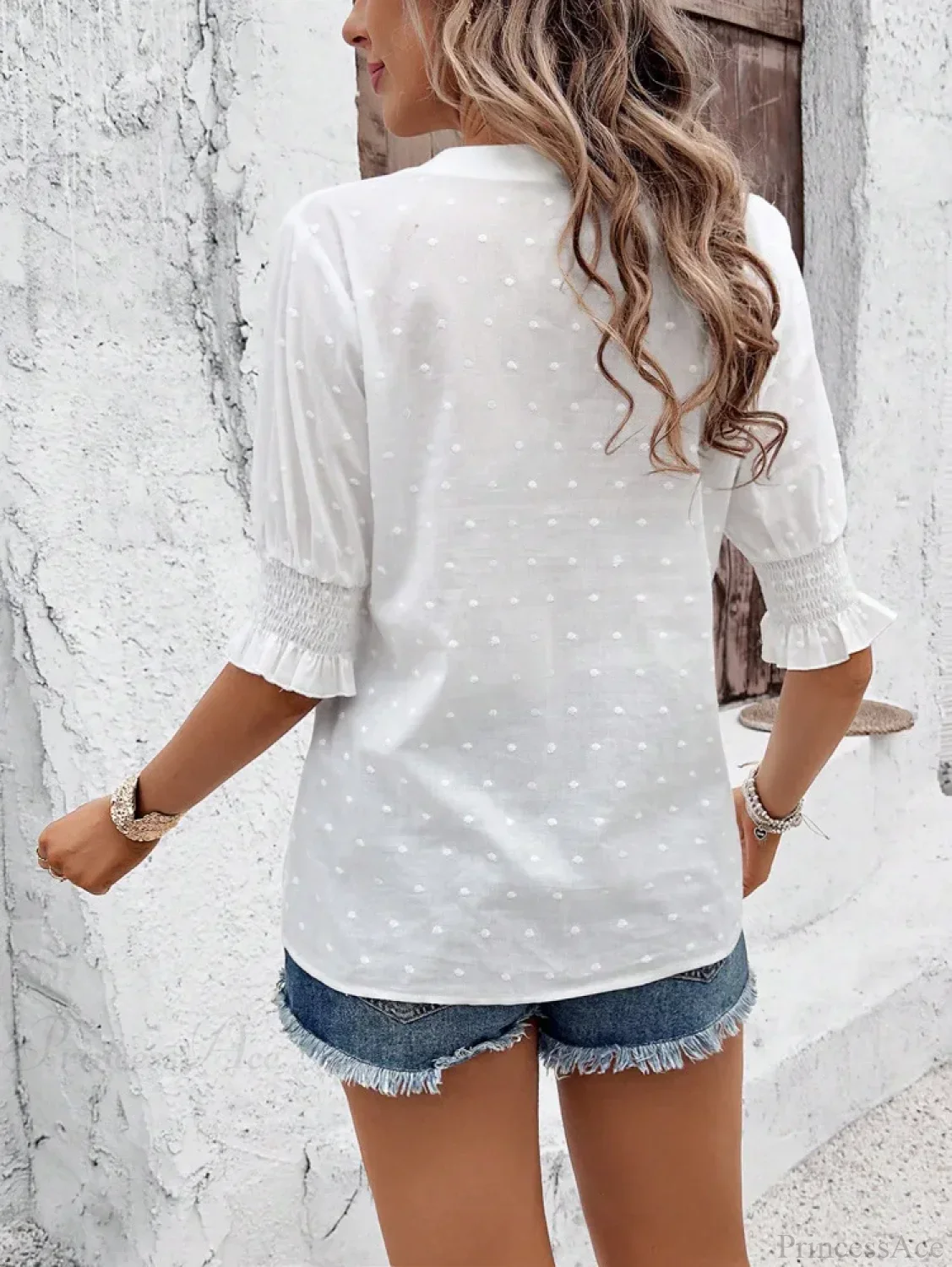 White Floral Embroidery Hollow Out Cotton Boho Blouse - Image 4