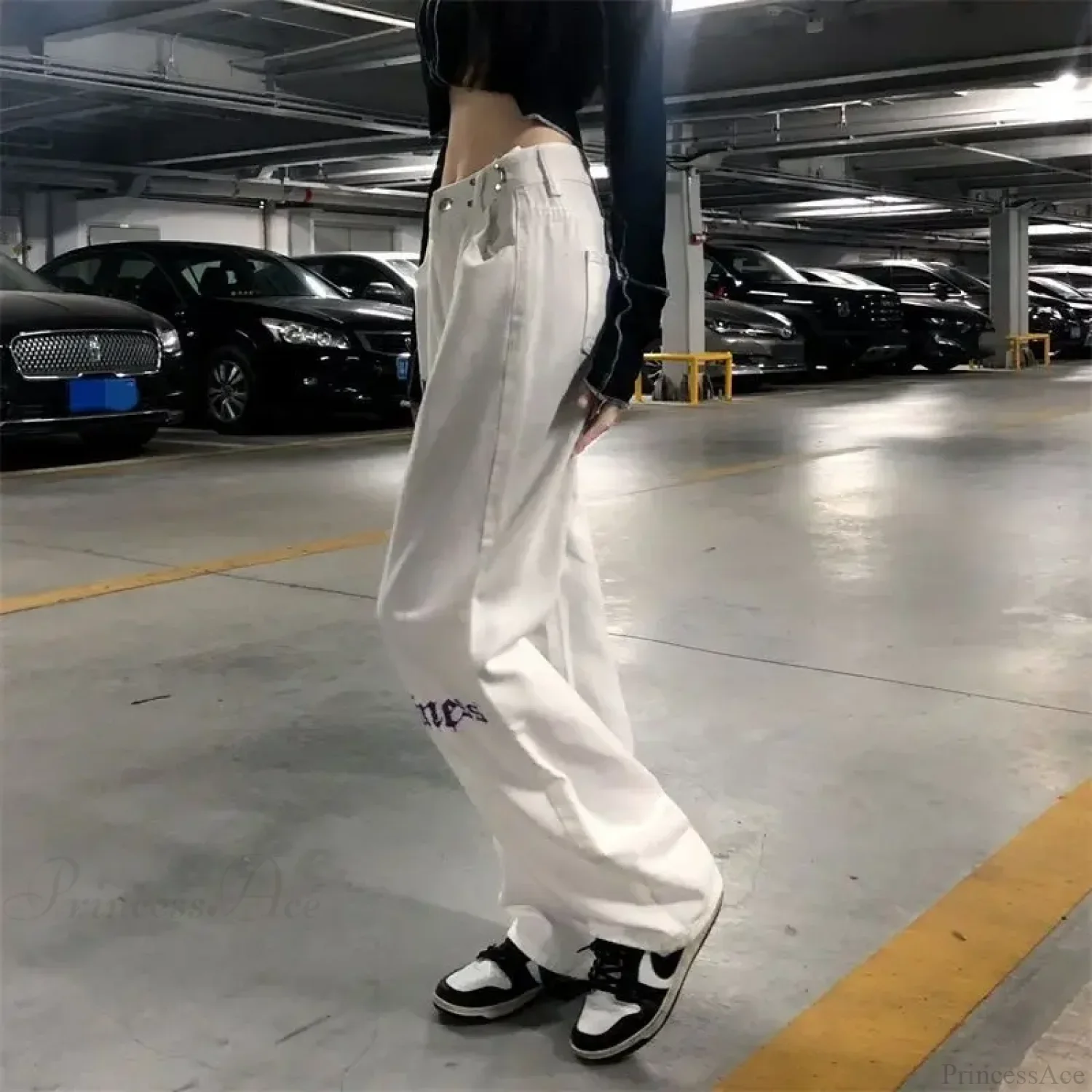 White High Waist Streetwear Pants - Image 3