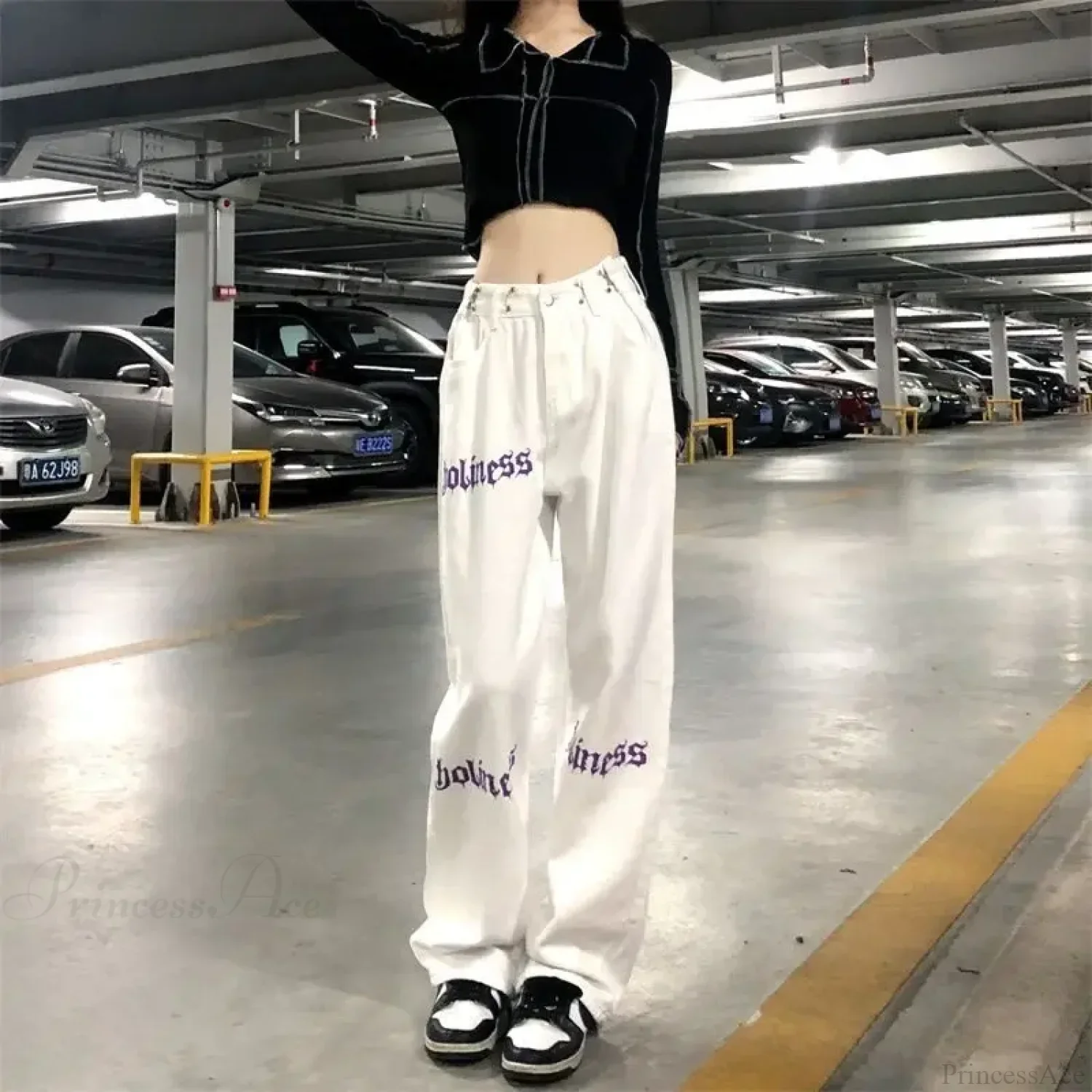 White High Waist Streetwear Pants - Image 5