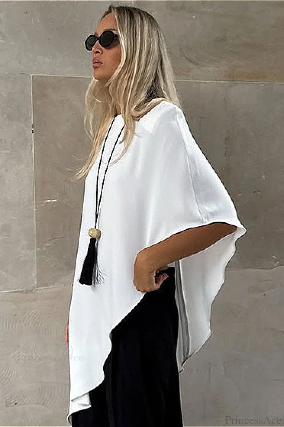 White Irregular Round Neck Short Sleeve Blouse - Image 2