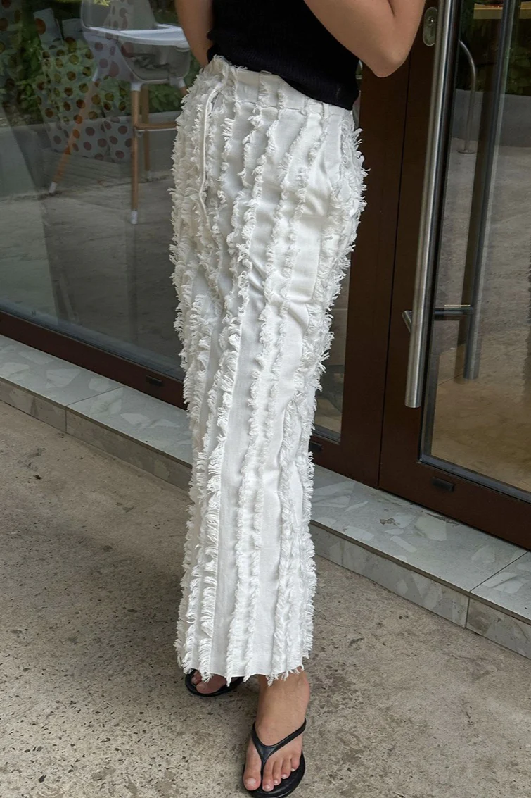 White Jacquard Cotton Linen Maxi Skirt - Image 2