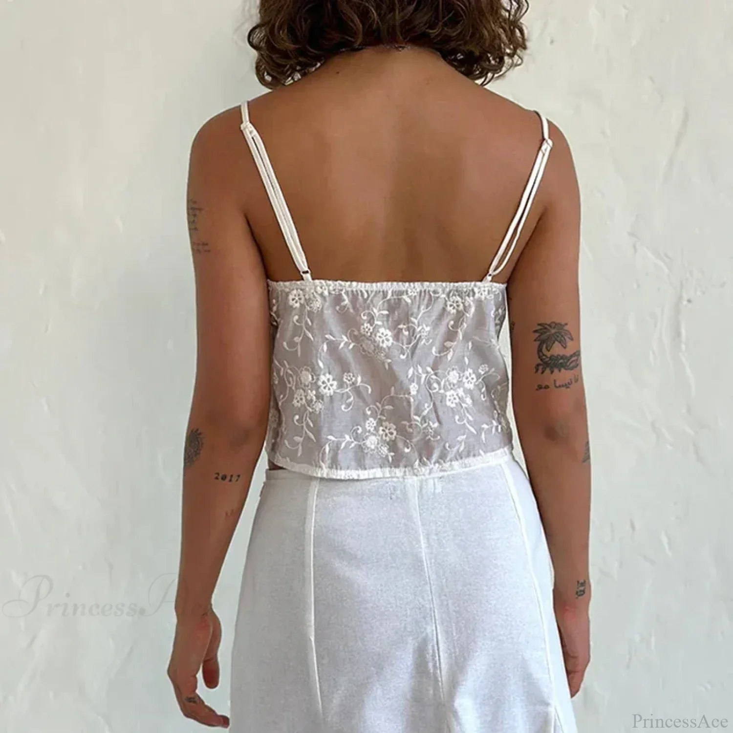 White Jacquard Floral Lace Trim V Neck Kawaii Fairycore 00s Y2K Camisole Crop Top - Image 3