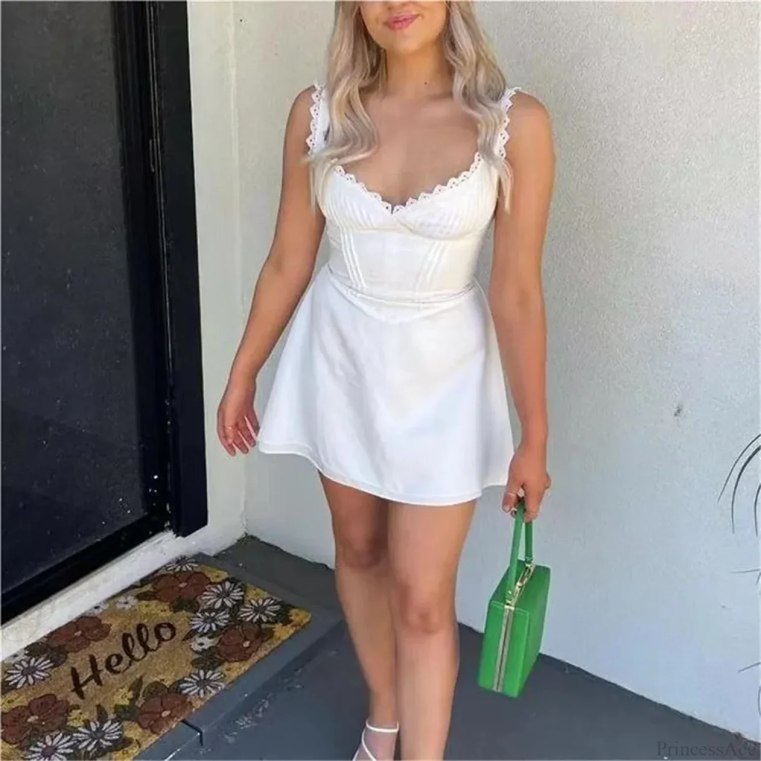 White Knitted Lace Mini Dress - Image 4