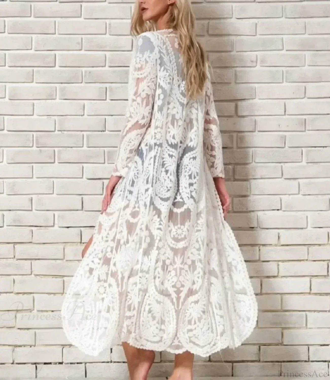 White Lace Kimono Boho Bikini Cover up - Image 4