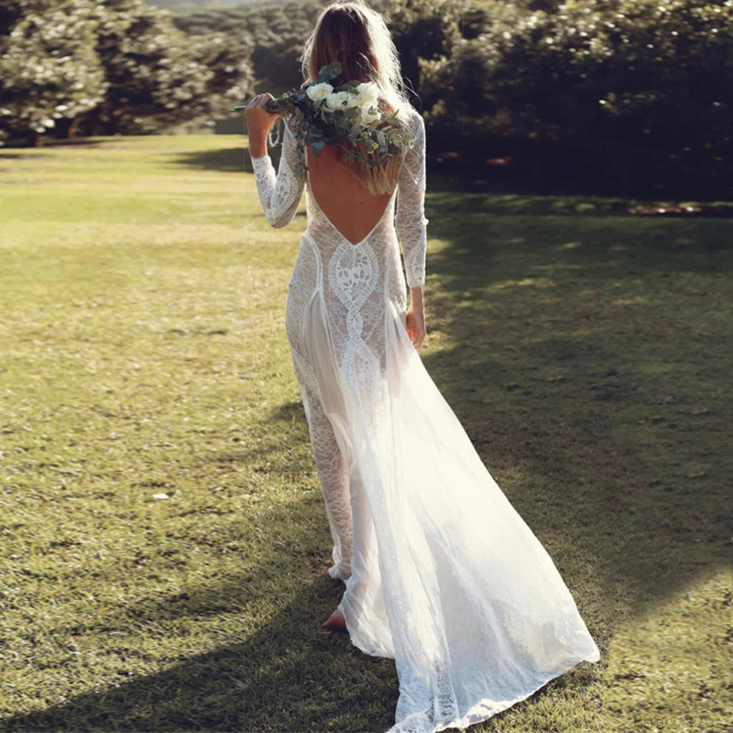 White Lace Slim Fit Evening Wedding Dress - Image 2