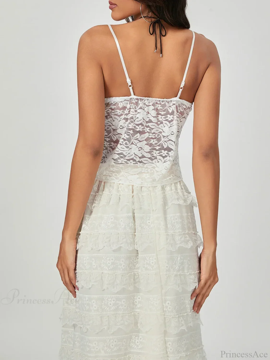 White Lace Spaghetti Strap Wrap Hem Slip Camisole Top - Image 3