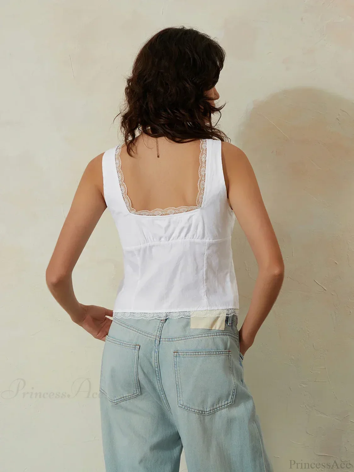 White Lace Tie-front V-neck Slim Sleeveless Crop Top - Image 3